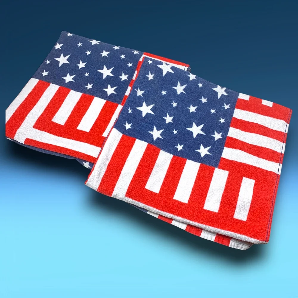 Vintage Y2K Old Navy American Flag Beach Towels Lot of 2 Patriotic USA 56 x 29